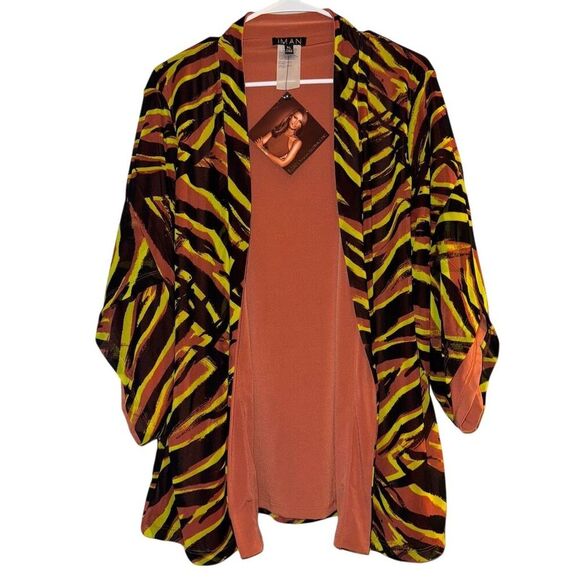 IMAN Women's XL Reversible Animal Print Kimono Jacket NWT Multicolor - Picture 1 of 6